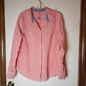 St Johns Bay Pink Gingham Button Up Shirt Women's XL Casual Top